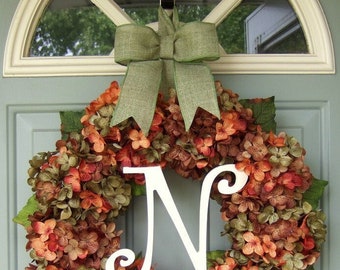 Fall Wreath - Fall Hydrangea Wreath - Fall Hydrangea Door Wreath - Fall Monogram Wreath