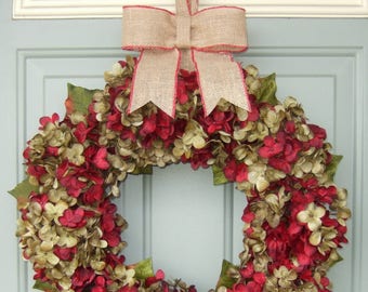 Christmas Hydrangea Wreath - READY TO SHIP - Wreath for Christmas - Christmas Door Wreath