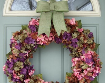 Summer Wreath -  Summer Hydrangea Wreath - Summer Door Wreath