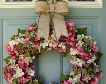 Summer Wreath - Summer Hydrangea Wreath - Summer Door Wreath