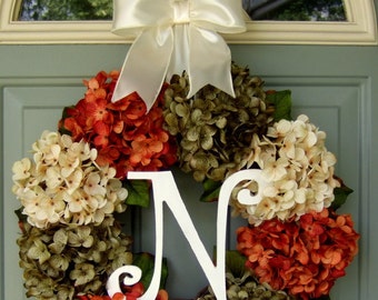 Fall Wreath - Fall Hydrangea Wreath - Fall Hydrangea Door Wreath - Fall Monogram Wreath