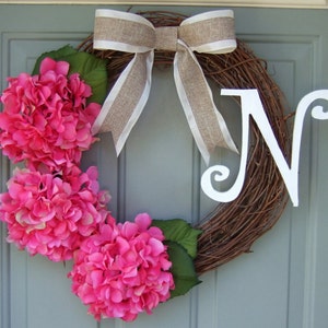 Monogrammed Wreath Summer Wreath Fall Wreath Hydrangea Wreath with Monogram Initial image 1