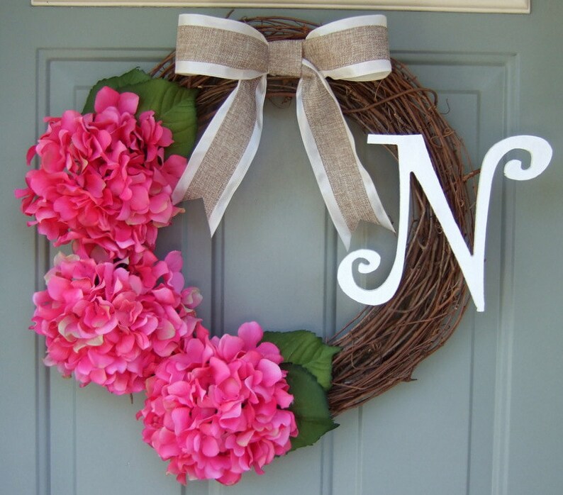 Monogrammed Wreath Summer Wreath Fall Wreath Hydrangea Wreath with Monogram Initial image 1