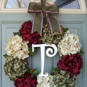 Christmas Wreath - Holiday Wreath - Christmas Holiday Monogram Hydrangea Wreath