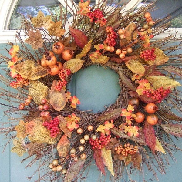 Fall Wreath with Leaves and Berries