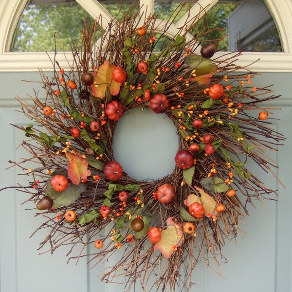Fall Wreath - Wreath for Fall - Wreath for Door - Halloween Wreath - Pumpkin Wreath - Berry Wreath
