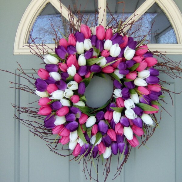 Spring Wreath - 22 inch Spring Tulip Wreath - Tulip Door Wreath