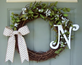 Monogrammed Wreath - Summer Wreath - Fall Wreath - Wreath with Monogram Initial