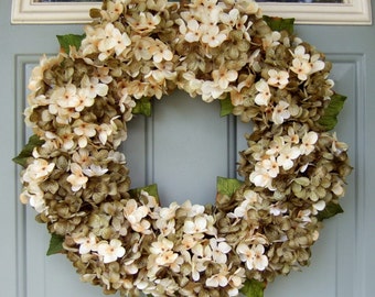 Hydrangea Spring Wreath for Front Door - Summer Door Wreath - Hydrangea Floral Wreath - Elegant Farmhouse Wreath