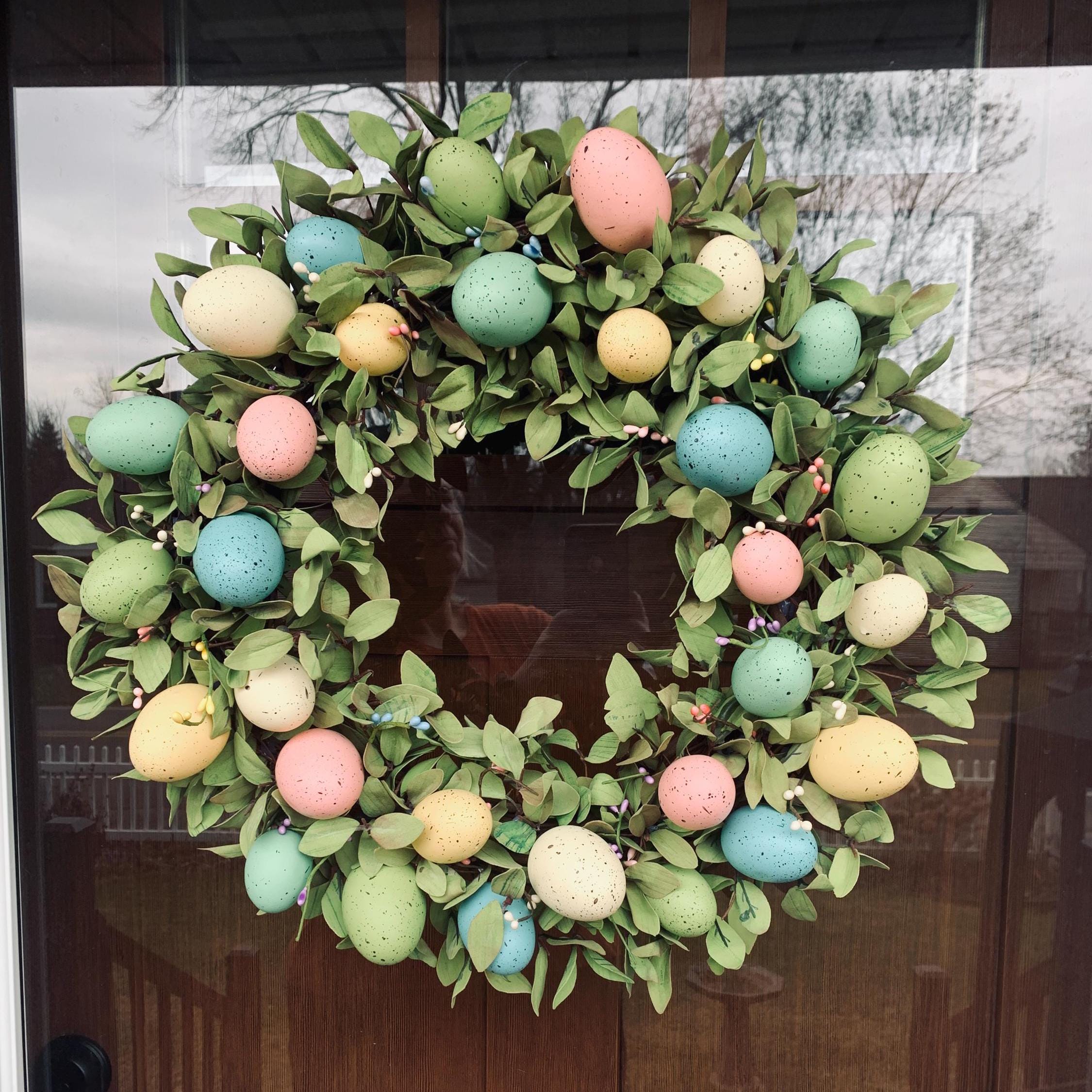 1pc Vibrant Spring Wreath With Colorful Eggs Leaves Fabric Non Waterproof Multi Purpose Decoration For Indoor