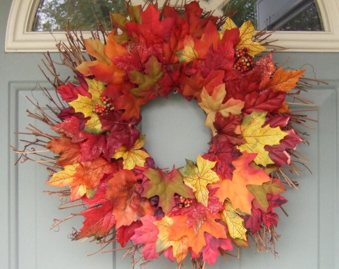 Fall Wreath Fall Wreath With Leaves Autumn Door Wreath Etsy