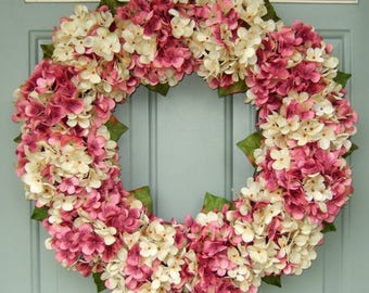 Spring Wreath - XL Large Spring Hydrangea Wreath - Summer Door Wreath