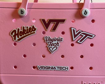 Amuletos para bolsos Bogg de Virginia Tech Hokies, paquete de accesorios VT para fiestas previas a los partidos, bolsos de playa, regalos para exalumnos, padres y estudiantes, lindo estilo universitario.