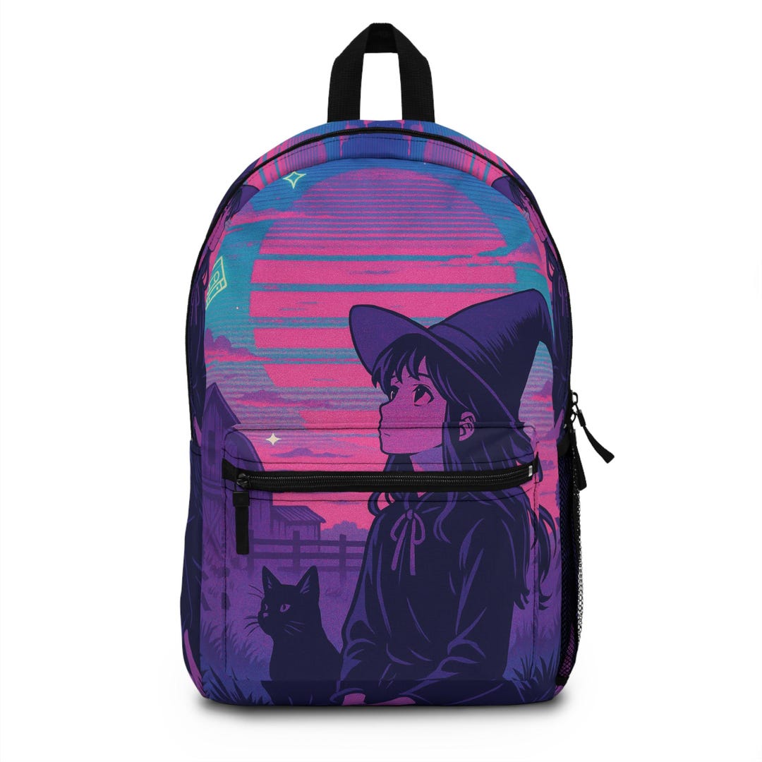 Backpack, Lofi Anime Vaporwave Witch Night Sky Pink Blue Turquoise ...