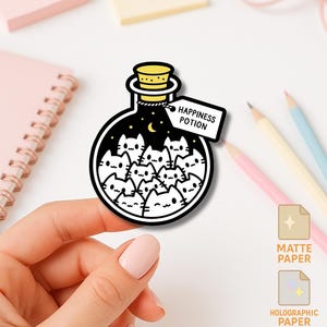 Sticker chat philtre de bonheur – Sticker vinyle sorcière chat noir