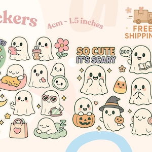 Kawaii Geist Sticker Pack – Pastellfarbene Geister, Girlie Vibes, Spooky Fun, Journal & Laptop Sticker
