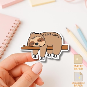 I Like Naps Sloth Sticker – Cute Sleeping Animal Vinyl Decal