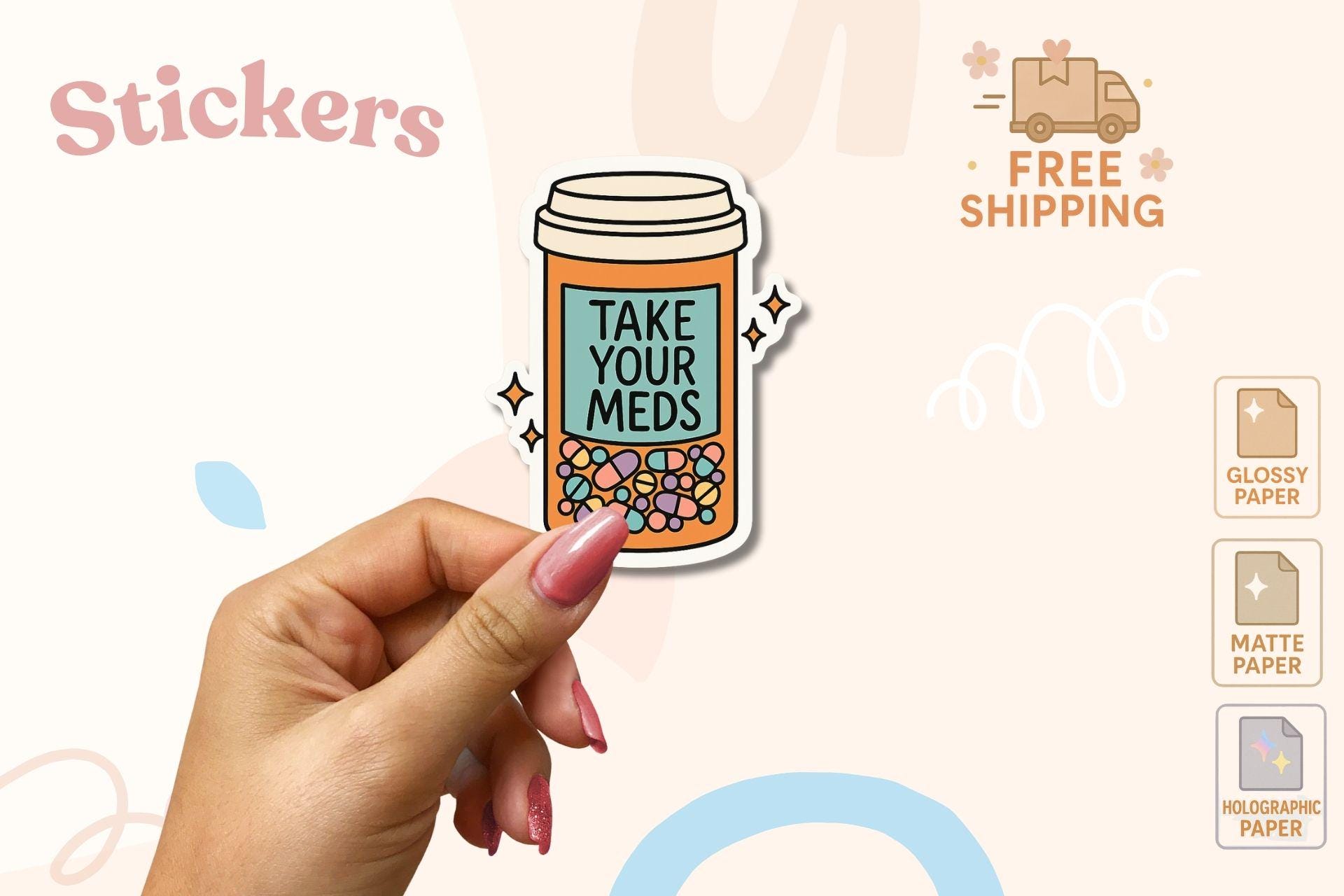 Take Your Meds Sticker Positive Mental Health Reminder Vinyl Decal Cute Self Care Aesthetic Waterproof Sticker for Laptop Water Bottle