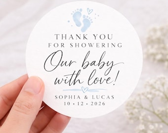 Pegatinas personalizadas de agradecimiento para baby shower, etiquetas para recuerdos "Llenando a nuestro bebé de amor"