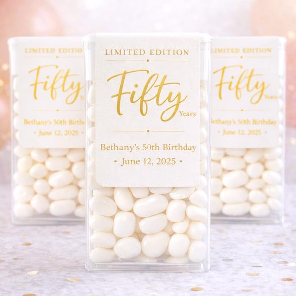 50th Birthday Tic Tac Favor Stickers – Gold Milestone, Personalized Party Decor