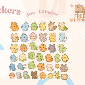 Kawaii Tier Sticker - 60 süße, pastellfarbene Kreaturen, 3,2 cm kleine Aufkleber für Planer, Journals, Scrapbooking und Geschenke