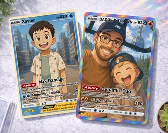 Custom Dad & Son Trading Card | Personalized Father and Child Anime Portrait, Father’s Day Gift
