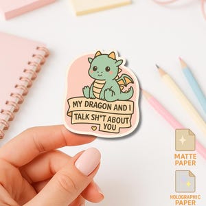 My Dragon and I Talk Sh*t About You Sticker Cute Funny Dragon Humor Vinyl Decal Waterproof Fantasy Sticker for Laptop Water Bottle