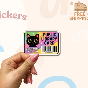 Adesivo per la tessera della biblioteca pubblica – Adesivo per biblioteca con simpatico gatto arcobaleno – Vinile "Tutti benvenuti" per amanti dei libri, laptop e riviste