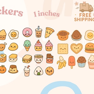 Kawaii Food Sticker Pack - 36 Mini süße Lebensmittel Aufkleber, 2,5 cm kleine Pastell Snacks für Planer, Journals und Scrapbooking