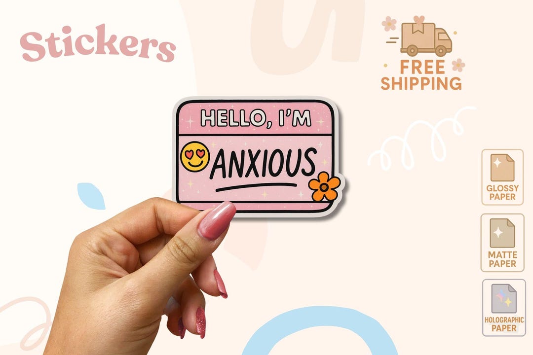 Hello I'm Anxious Sticker – Funny Pink Name Tag Decal for Anxiety ...