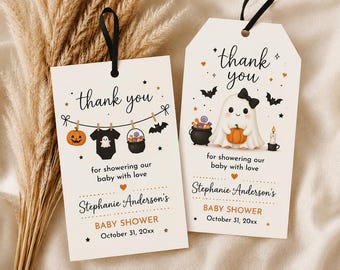 Personalized Halloween Baby Shower Favor Tag, Custom Ghost Baby Shower Thank You Tag, Halloween Baby Shower Gift Tag, Baby Shower Favor