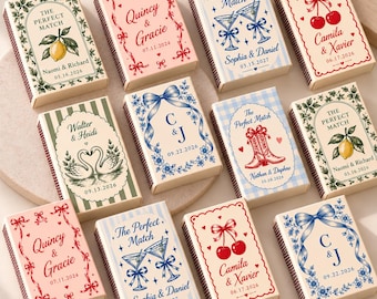 Etiquetas personalizadas para cajas de cerillas de boda, pegatinas con nombres y fechas personalizadas