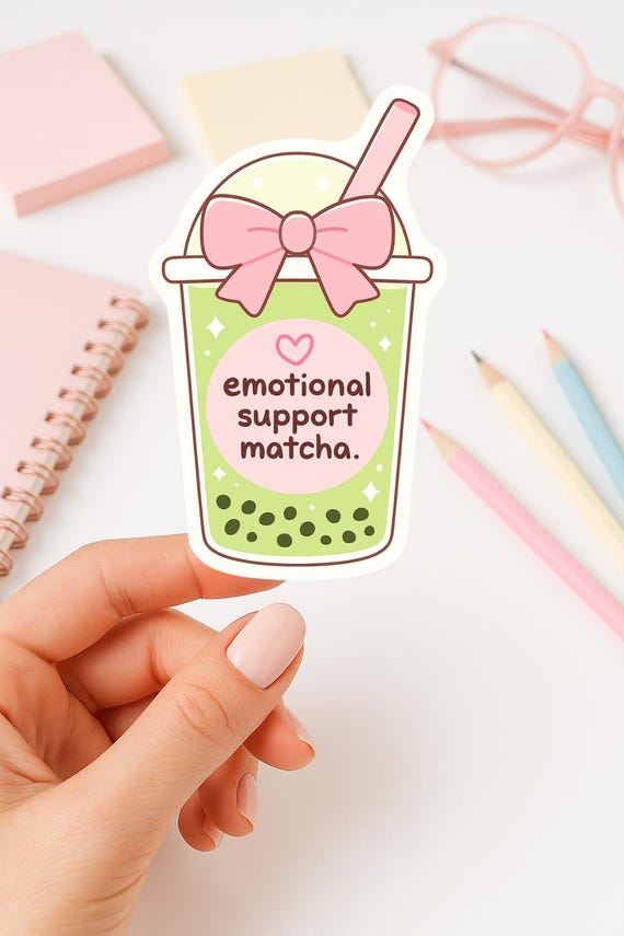Emotional Support Matcha Sticker • Kawaii Matcha Cup Vinyl Decal