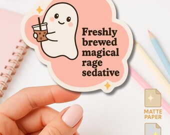 Magical Rage Sedative Sticker: Ghost Coffee Boba Vinyl Decal - U.S. Duty Free!!