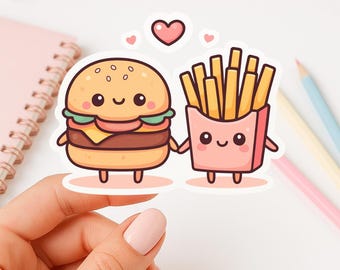 Kawaii Burger and Fries Vinyl Sticker – Cute Foodie Gift