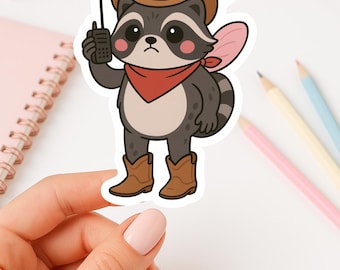 What the F*ck, Over Sticker – Funny Cowboy Raccoon Meme