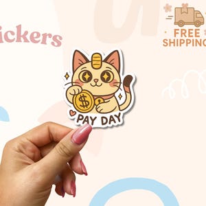 Zahltag Katze Aufkleber – Niedliche Glückskatze Vinyl für finanzielle Motivation – Kawaii Budget Planer Aufkleber