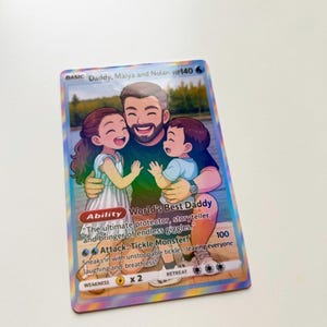 Custom Poke Style Card – Personalized Family or Daddy Gift – Rainbow Holographic – Includes Top Loader