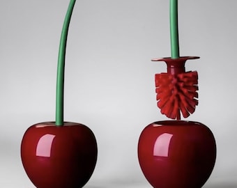 Cherry Toilet Brush & Holder Set - Quirky Red Bathroom Decor - Fun Fruit-Shaped Cleaning Tool Unique Housewarming Gift Modern
