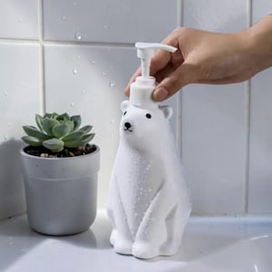 Dispensador de jabón de oso polar – Botella dispensadora con forma de animalito para niños – Decoración para baño y cocina – Idea de regalo única – Dispensador de loción de oso blanco