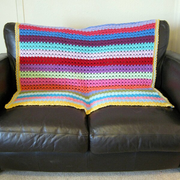 SALE Handmade Rainbow Crochet Blanket Afghan Stripes