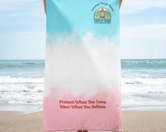 Featured listing image: Turtley Yours Beach Towel | Sea Turtle Logo Coastal Towel | Vintage Beachy Ocean-Inspired Swim & Sun Essential