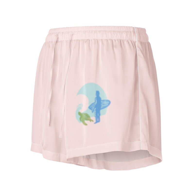 Ocean Soul Silky Pajama Shorts – Chill Beach Vibes with Sea Turtle, Wave & Surfer Design | Comfy Coastal Sleep Shorts by Turtley Yours