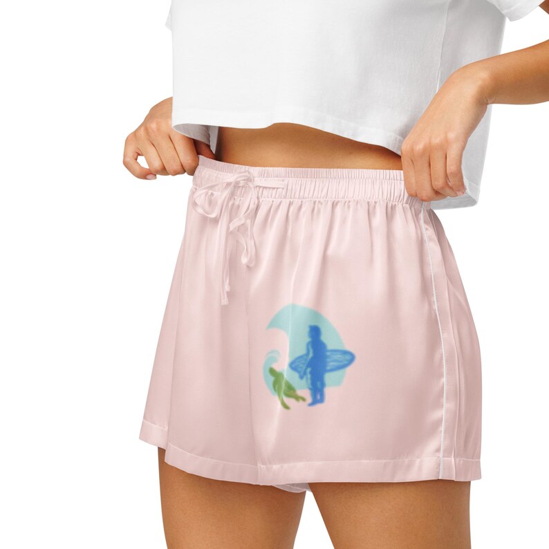 Ocean Soul Silky Pajama Shorts – Chill Beach Vibes with Sea Turtle, Wave & Surfer Design | Comfy Coastal Sleep Shorts by Turtley Yours
