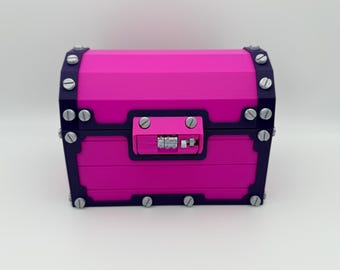 ホットピンクとダークパープルの宝箱（コンビネーションロックと隠し棚付き）