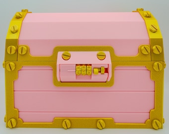 ライトピンクの宝箱（コンビネーションロックと隠し棚付き）