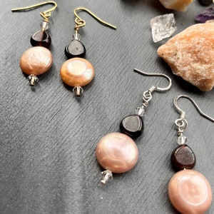 Pearl and Natural Garnet Earrings, Dangle Earrings, Valentines, Wedding Earrings for Women