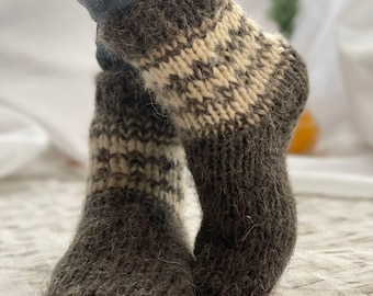 Wool Socks Sizes: 5–15 Dark Gray Wool Handmade Slipper Socks Knitted Thick Warm Cozy House Socks 100% Sheep Wool Gift  Unisex Christmas
