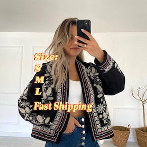 Black Ukrainian Embroidered Jacket Traditional Ukrainian Blazer with Exquisite Embroidery Designer Piece, Stylish and Cultural  Gift for Her
