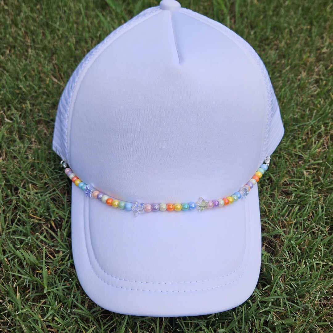 Beaded Trucker Hat Chain for Women, Pastel Hat Accessory, Baseball Cap ...